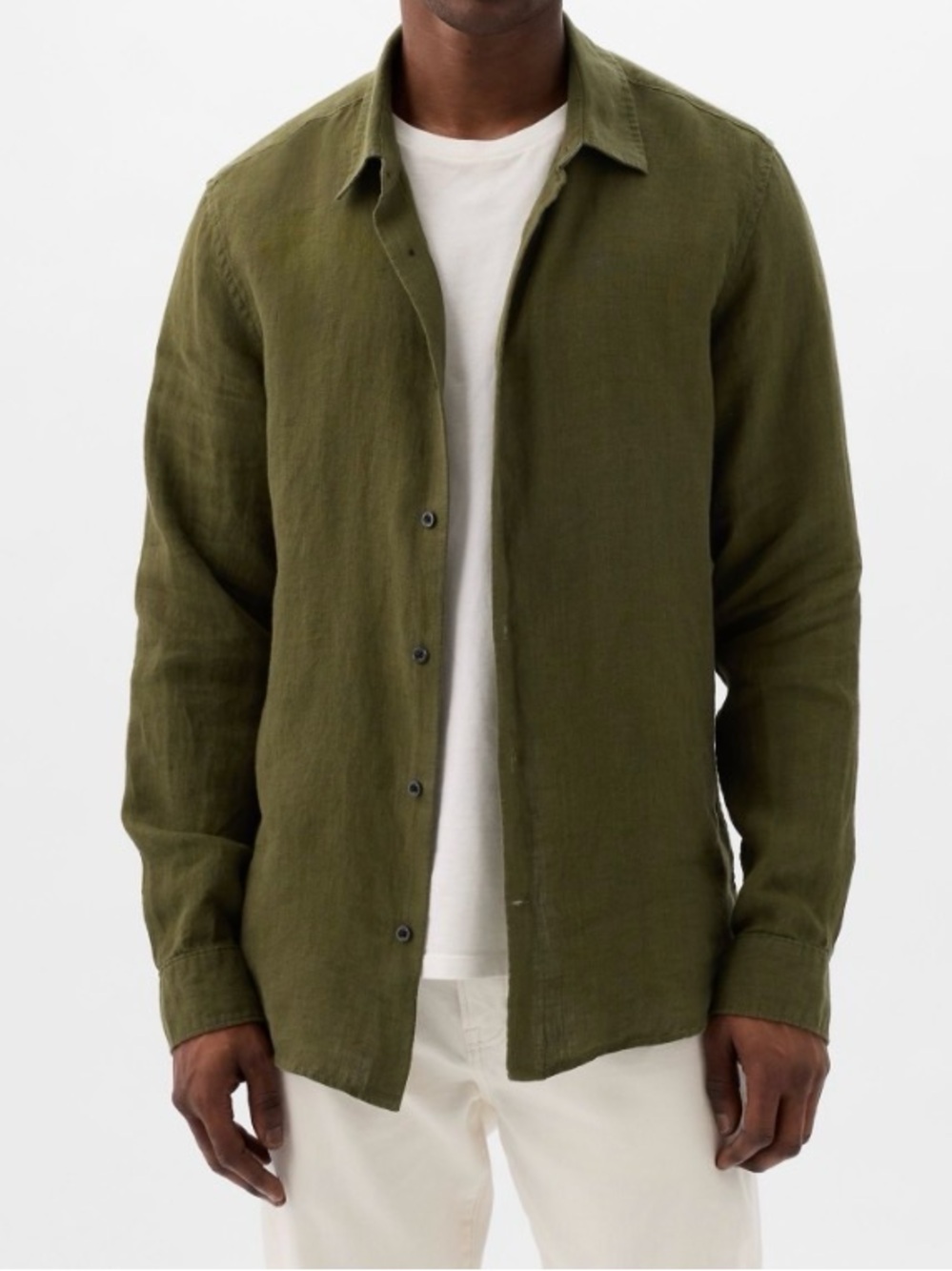GAP Men’s 100% Linen Shirt Large Relaxed Fit Dark Olive Green Button Up NWT